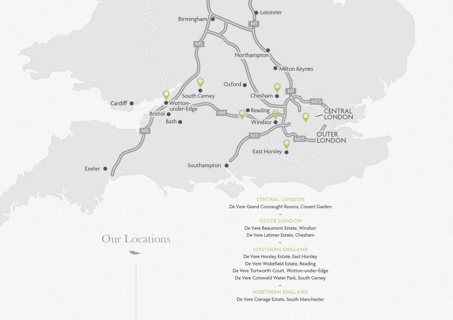 map of De Vere locations